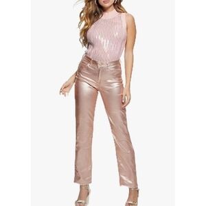 Guess 1981 High‎ Rise Straight Leg Jeans Papete Pink Metallic Stretch SZ 24x29